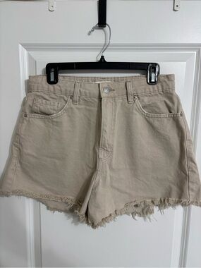 Dynamite Beige Frayed Hem High-Rise Jean Shorts